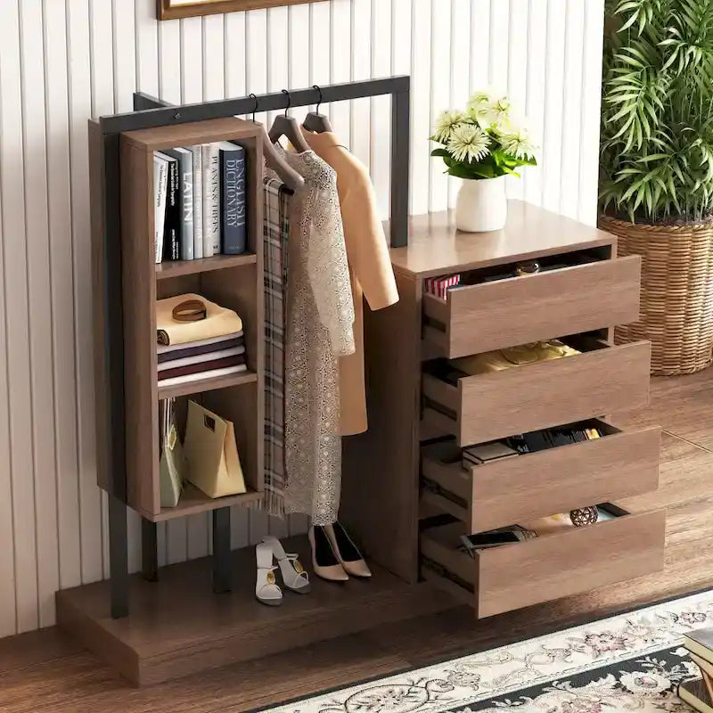 Armoire autonome avec 4 tiroirs, 3 étagères et une tringle de suspension