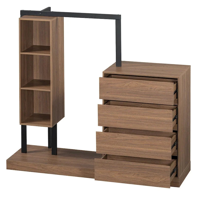 Armoire autonome avec 4 tiroirs, 3 étagères et une tringle de suspension