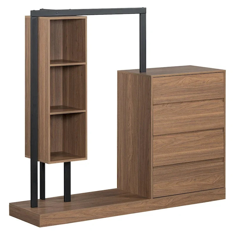 Armoire autonome avec 4 tiroirs, 3 étagères et une tringle de suspension