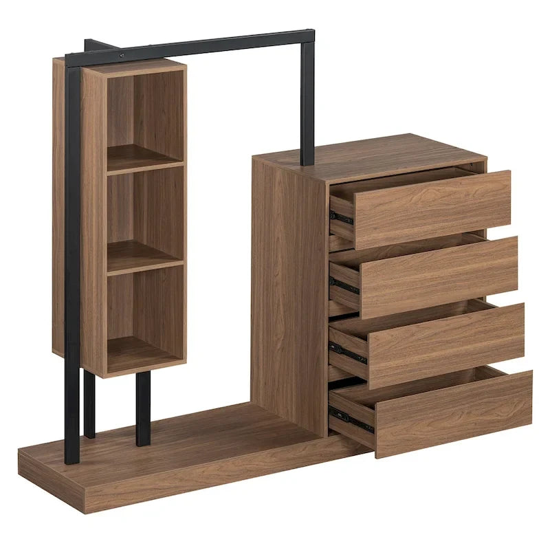 Armoire autonome avec 4 tiroirs, 3 étagères et une tringle de suspension