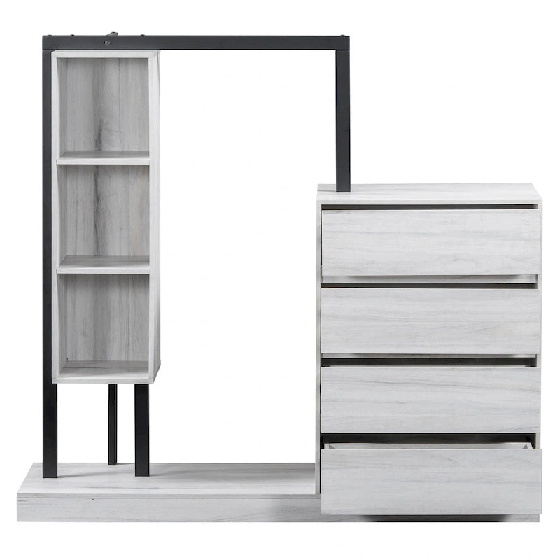 Armoire autonome avec 4 tiroirs, 3 étagères et une tringle de suspension