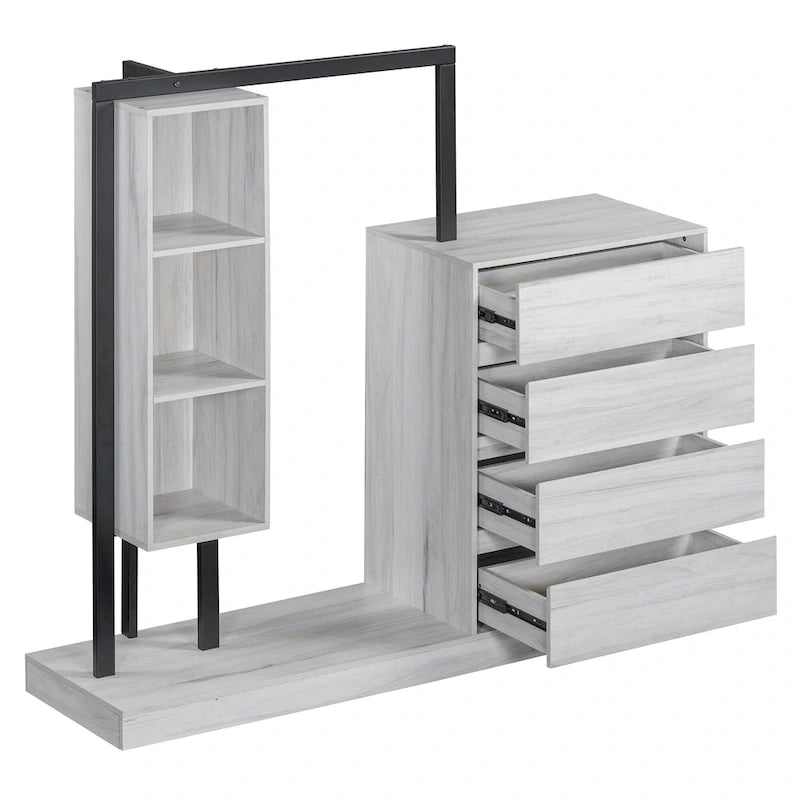 Armoire autonome avec 4 tiroirs, 3 étagères et une tringle de suspension