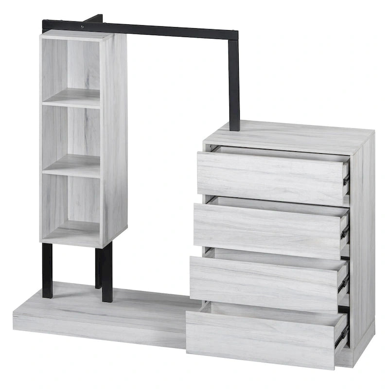 Armoire autonome avec 4 tiroirs, 3 étagères et une tringle de suspension