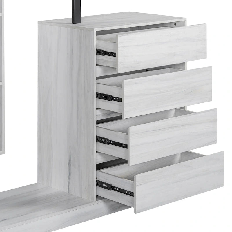 Armoire autonome avec 4 tiroirs, 3 étagères et une tringle de suspension