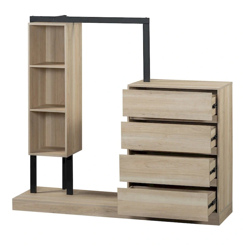 Armoire autonome avec 4 tiroirs, 3 étagères et une tringle de suspension
