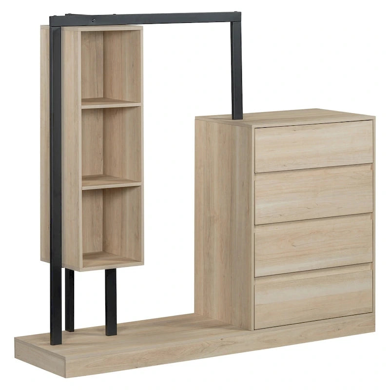 Armoire autonome avec 4 tiroirs, 3 étagères et une tringle de suspension