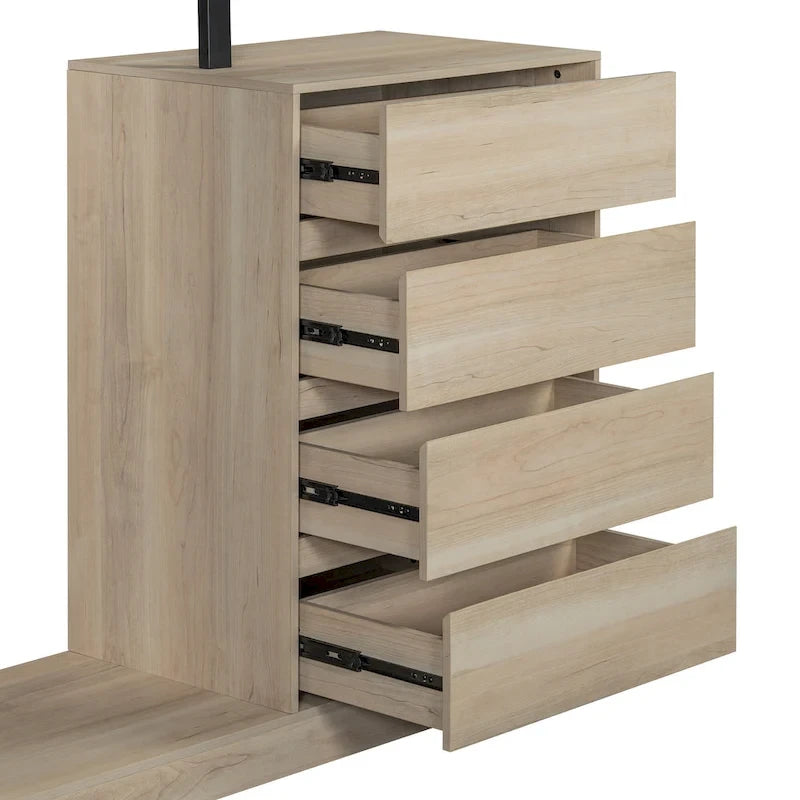 Armoire autonome avec 4 tiroirs, 3 étagères et une tringle de suspension