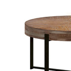 Table basse ronde avec plateau en bois et pieds croisés en métal
