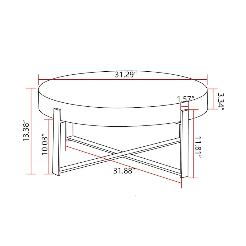 Table basse ronde avec plateau en bois et pieds croisés en métal