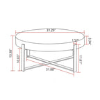 Table basse ronde avec plateau en bois et pieds croisés en métal