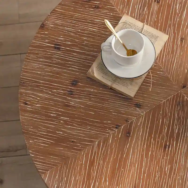 Table basse ronde avec plateau en bois et pieds croisés en métal