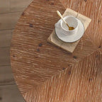 Table basse ronde avec plateau en bois et pieds croisés en métal