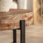 Table basse ronde avec plateau en bois et pieds croisés en métal