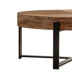 Table basse ronde avec plateau en bois et pieds croisés en métal