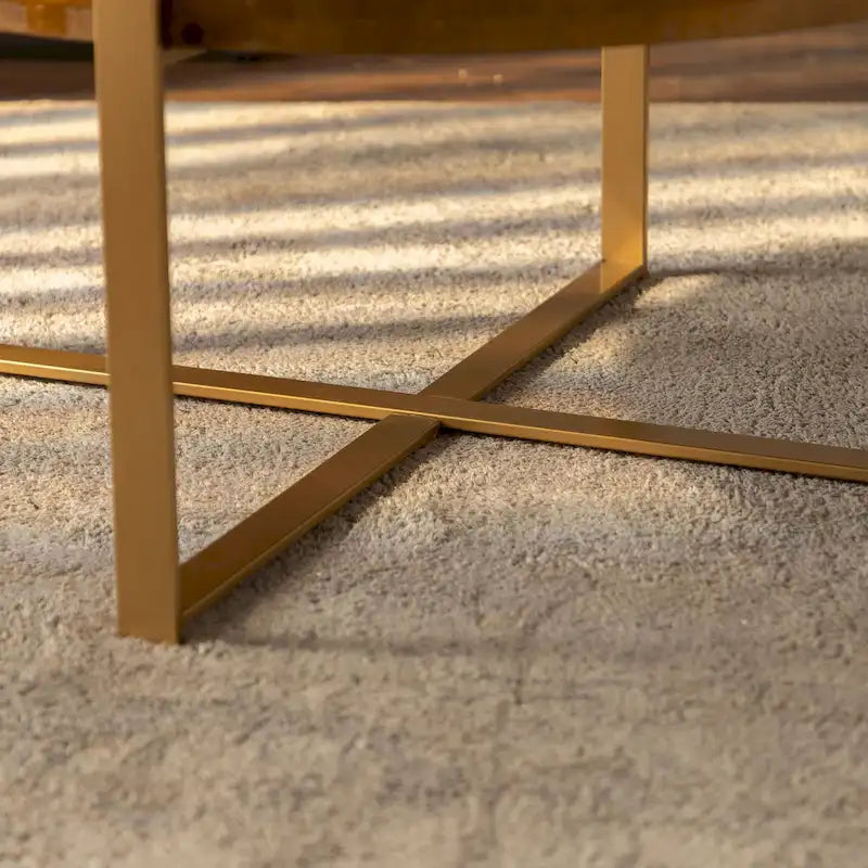 Table basse ronde avec plateau en bois et pieds croisés en métal