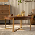 Table basse ronde avec plateau en bois et pieds croisés en métal