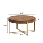 Table basse ronde avec plateau en bois et pieds croisés en métal