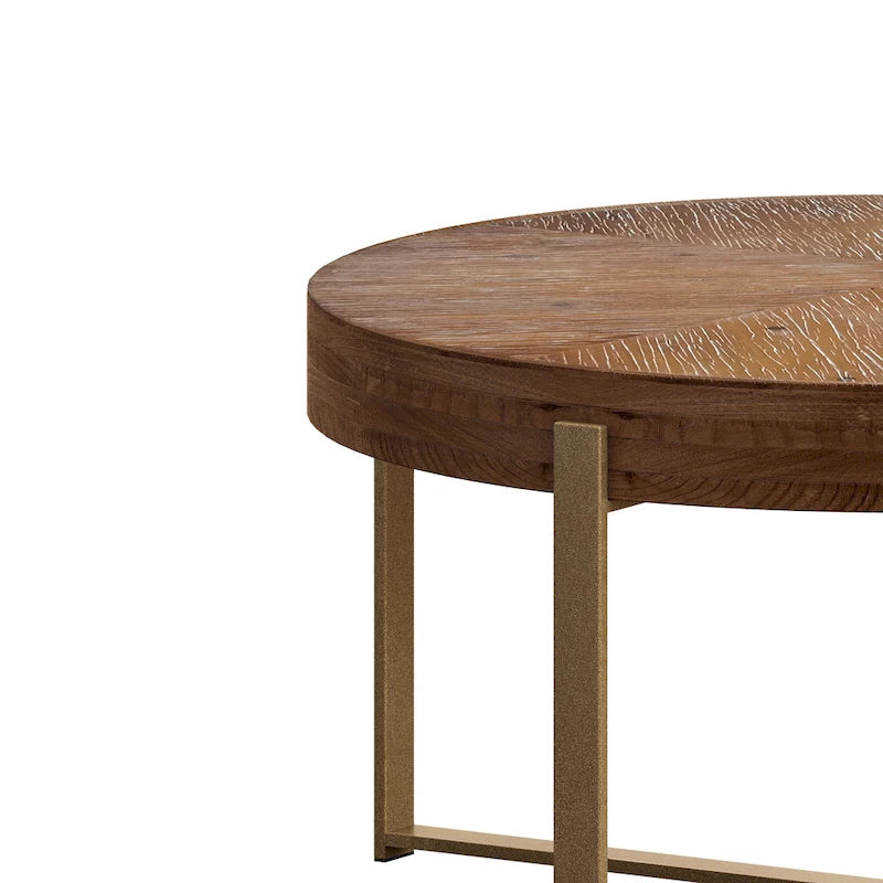 Table basse ronde avec plateau en bois et pieds croisés en métal
