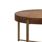Table basse ronde avec plateau en bois et pieds croisés en métal