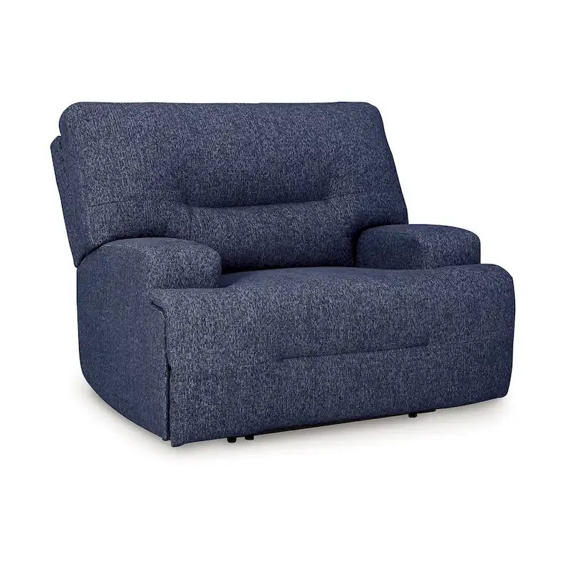 Fauteuil inclinable électrique à siège large, polyester bleu marine