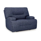 Fauteuil inclinable électrique à siège large, polyester bleu marine