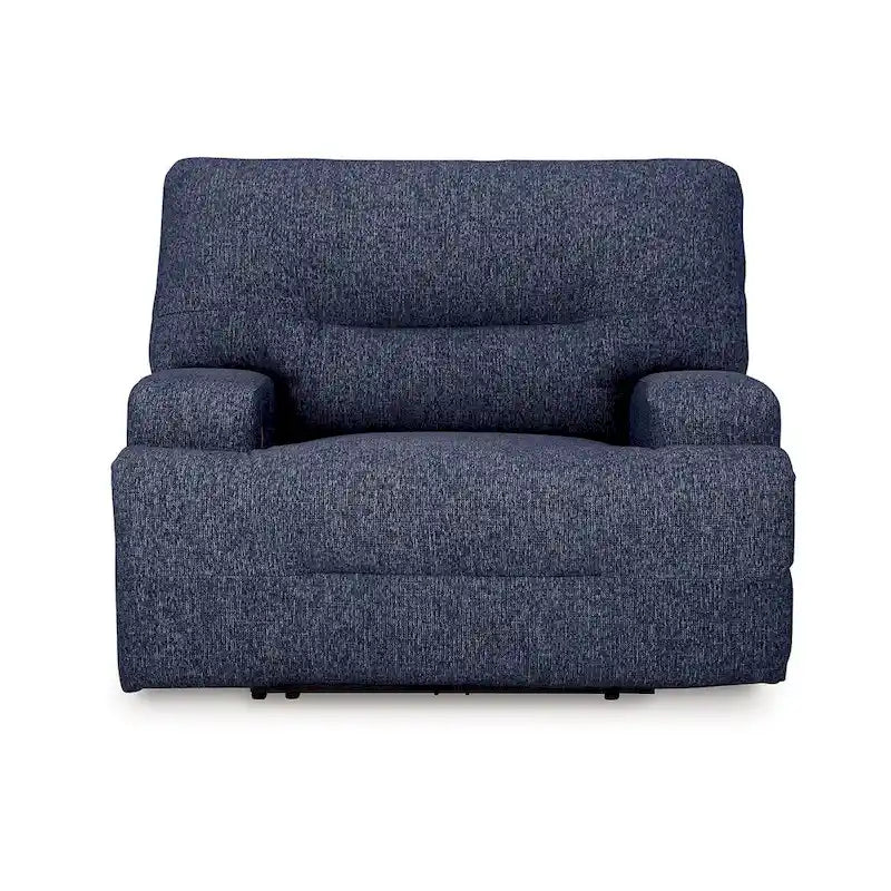 Fauteuil inclinable électrique à siège large, polyester bleu marine