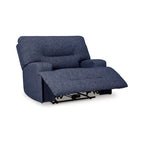 Fauteuil inclinable électrique à siège large, polyester bleu marine