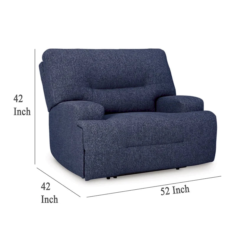 Fauteuil inclinable électrique à siège large, polyester bleu marine