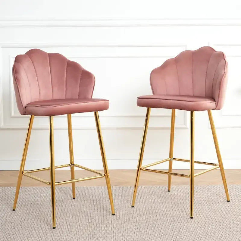 Lot de 2 tabourets de bar rembourrés, chaises hauteur comptoir avec pieds en métal et repose-pieds