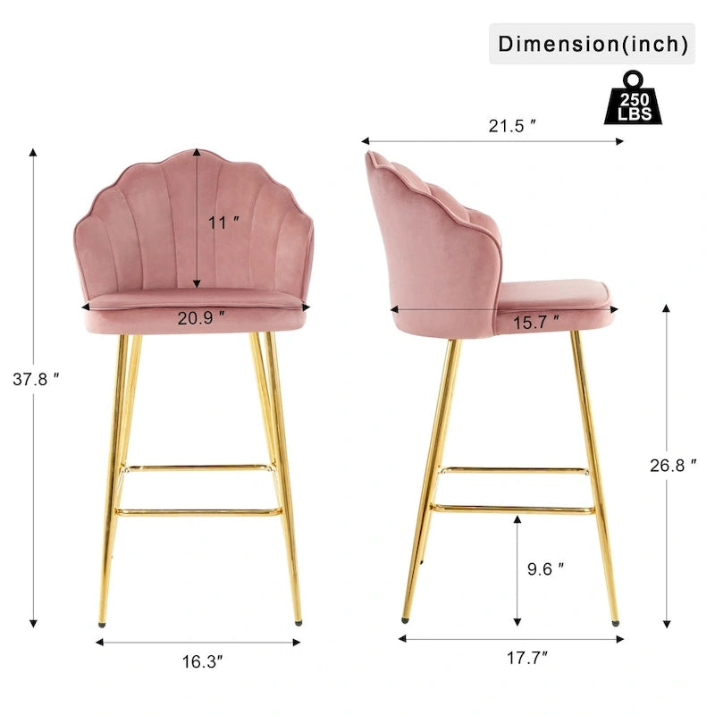 Lot de 2 tabourets de bar rembourrés, chaises hauteur comptoir avec pieds en métal et repose-pieds