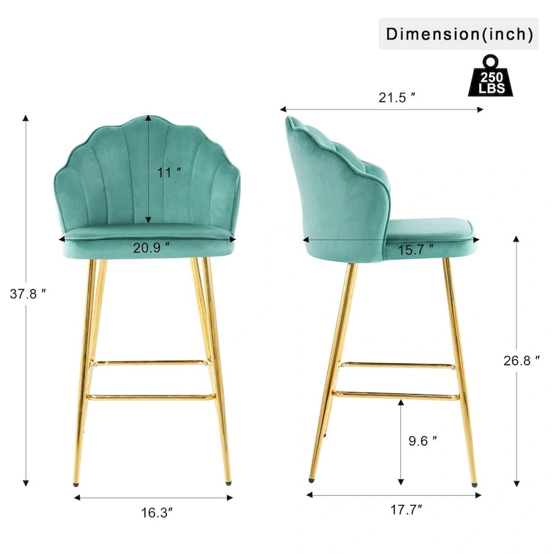 Lot de 2 tabourets de bar rembourrés, chaises hauteur comptoir avec pieds en métal et repose-pieds