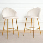 Lot de 2 tabourets de bar rembourrés, chaises hauteur comptoir avec pieds en métal et repose-pieds