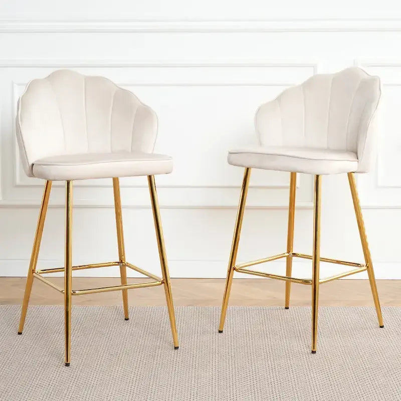 Lot de 2 tabourets de bar rembourrés, chaises hauteur comptoir avec pieds en métal et repose-pieds