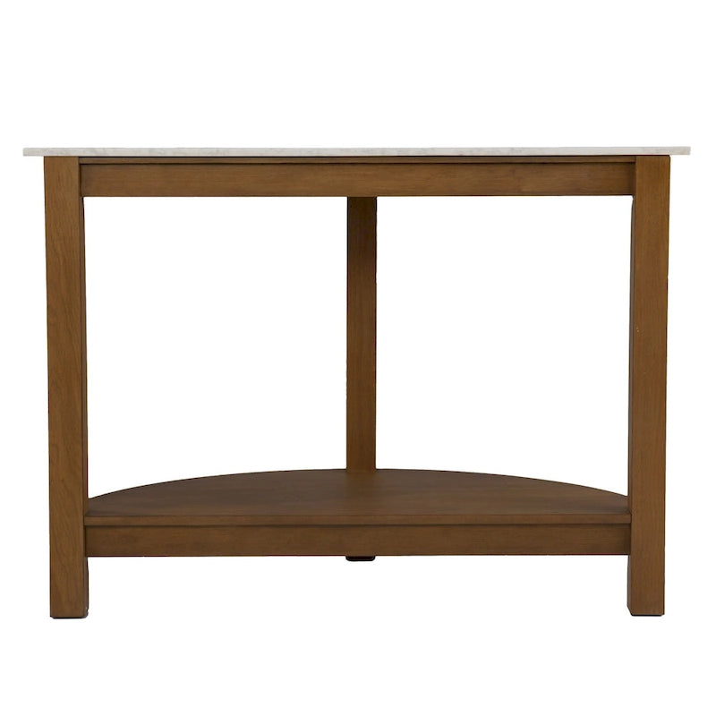Console demi-lune de 42 pouces avec plateau en similicuir marbre et base en bois