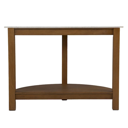 Console demi-lune de 42 pouces avec plateau en similicuir marbre et base en bois