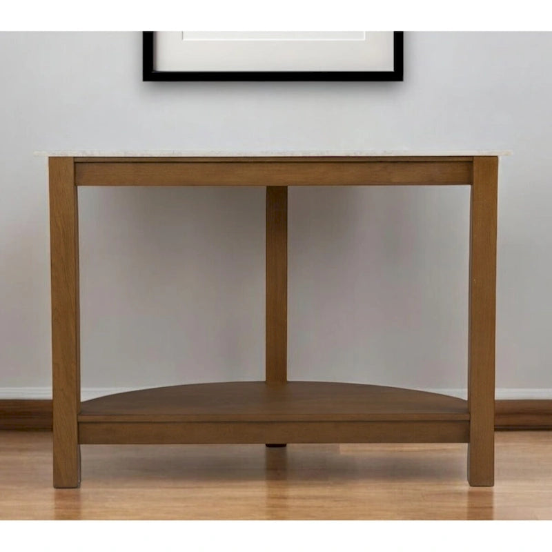 Console demi-lune de 42 pouces avec plateau en similicuir marbre et base en bois