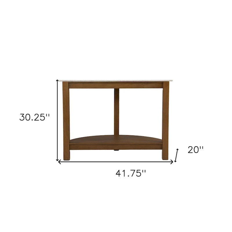 Console demi-lune de 42 pouces avec plateau en similicuir marbre et base en bois