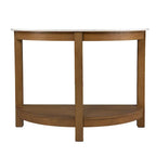 Console demi-lune de 42 pouces avec plateau en similicuir marbre et base en bois