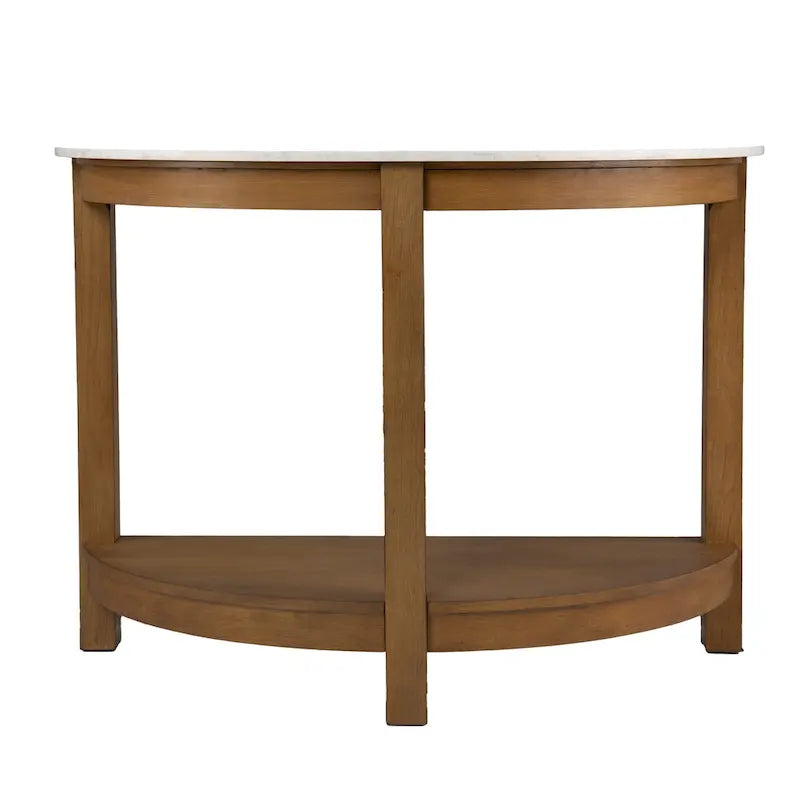 Console demi-lune de 42 pouces avec plateau en similicuir marbre et base en bois