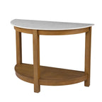 Console demi-lune de 42 pouces avec plateau en similicuir marbre et base en bois