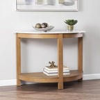 Console demi-lune de 42 pouces avec plateau en similicuir marbre et base en bois