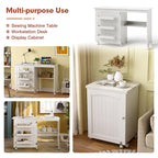 Table de couture pliante avec étagères de rangement et armoire - Blanc