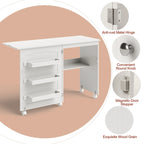 Table de couture pliante avec étagères de rangement et armoire - Blanc
