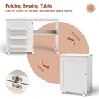 Table de couture pliante avec étagères de rangement et armoire - Blanc