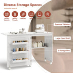 Table de couture pliante avec étagères de rangement et armoire - Blanc