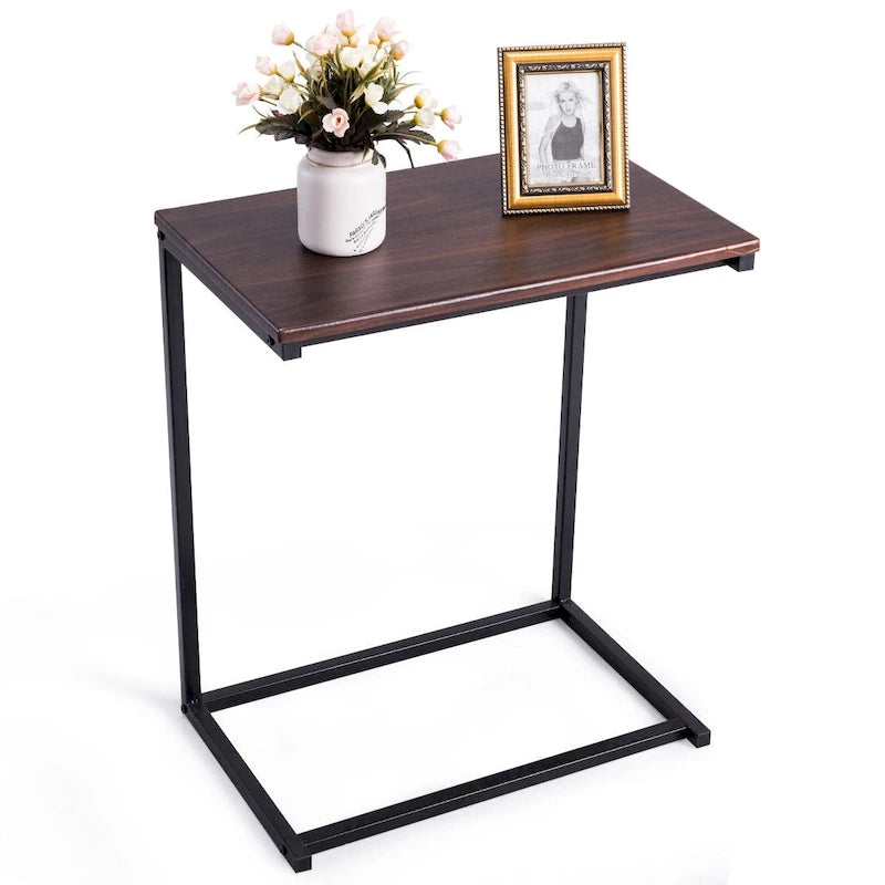 Table d'appoint en C avec structure en acier – 55,9 x 35,6 x 66 cm, Noyer