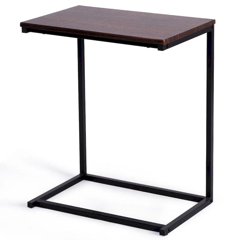 Table d'appoint en C avec structure en acier – 55,9 x 35,6 x 66 cm, Noyer