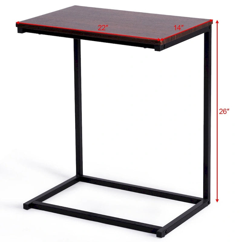 Table d'appoint en C avec structure en acier – 55,9 x 35,6 x 66 cm, Noyer