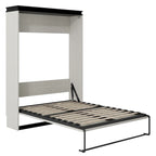 Lit escamotable grand format avec étagères de rangement, armoire et bureau intégré