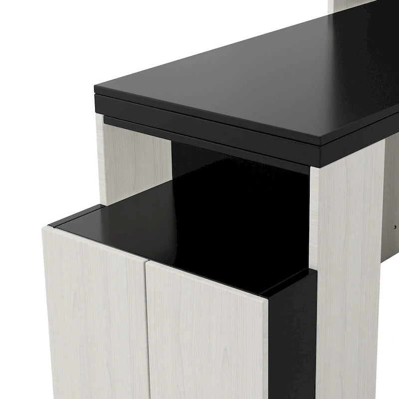 Lit escamotable grand format avec étagères de rangement, armoire et bureau intégré